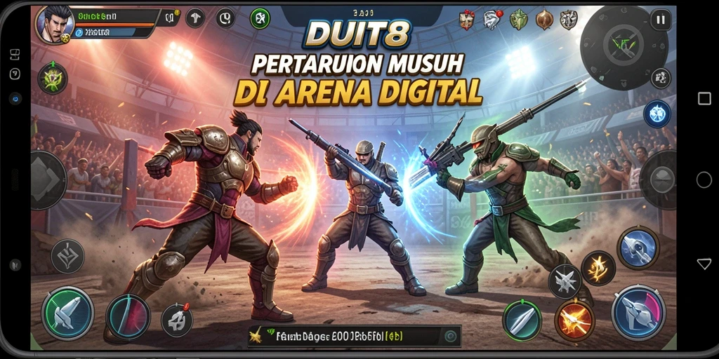 Screenshot <strong>DUIT8</strong> menunjukkan pertarungan epic di arena digital.