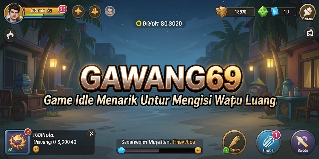 Screenshot menampilkan gameplay GAWANG69 dengan karakter yang mengumpulkan sumber daya.