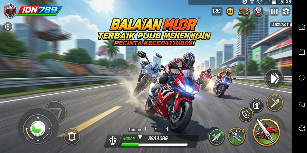 Tampilan gameplay balapan motor yang seru dan menegangkan.