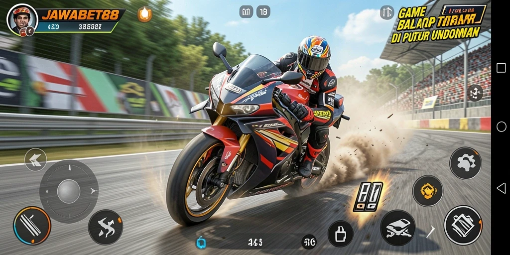 Tampilan gameplay seru dari JAWABET88 saat balapan motor.