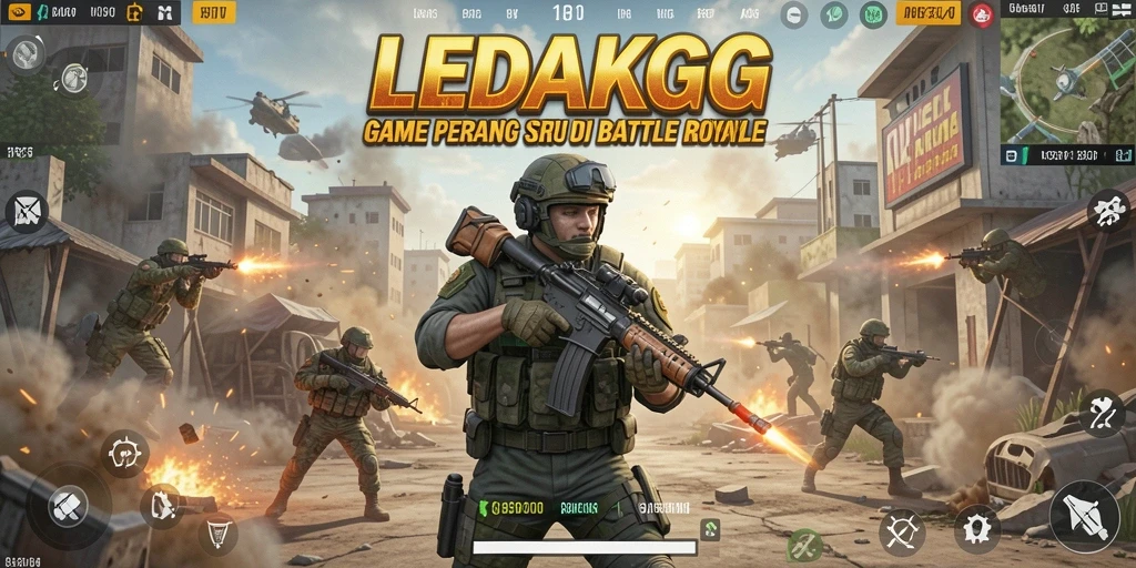Screenshot gameplay menegangkan dari LEDAKGG dalam pertempuran Battle Royale.