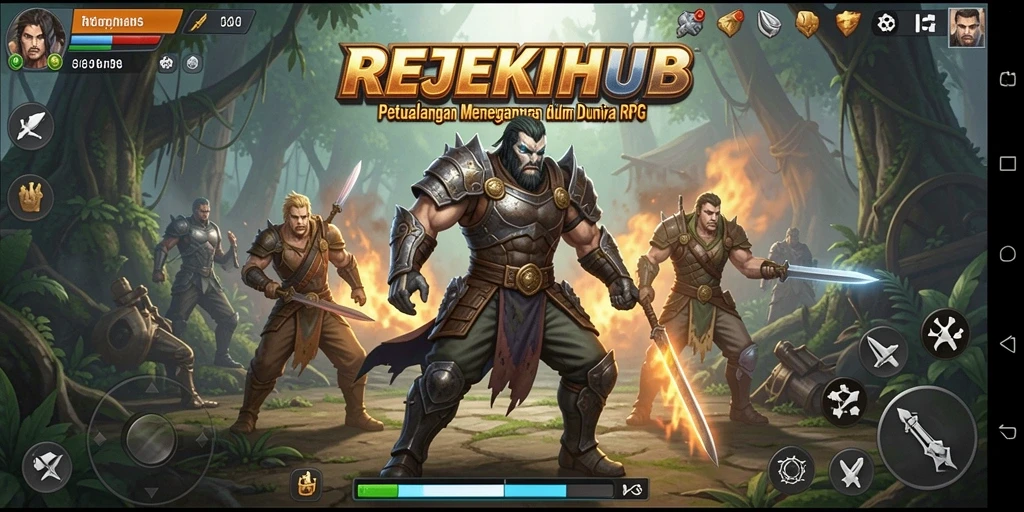 Screenshot menampilkan pertarungan seru dalam permainan RPG REJEKIHUB.