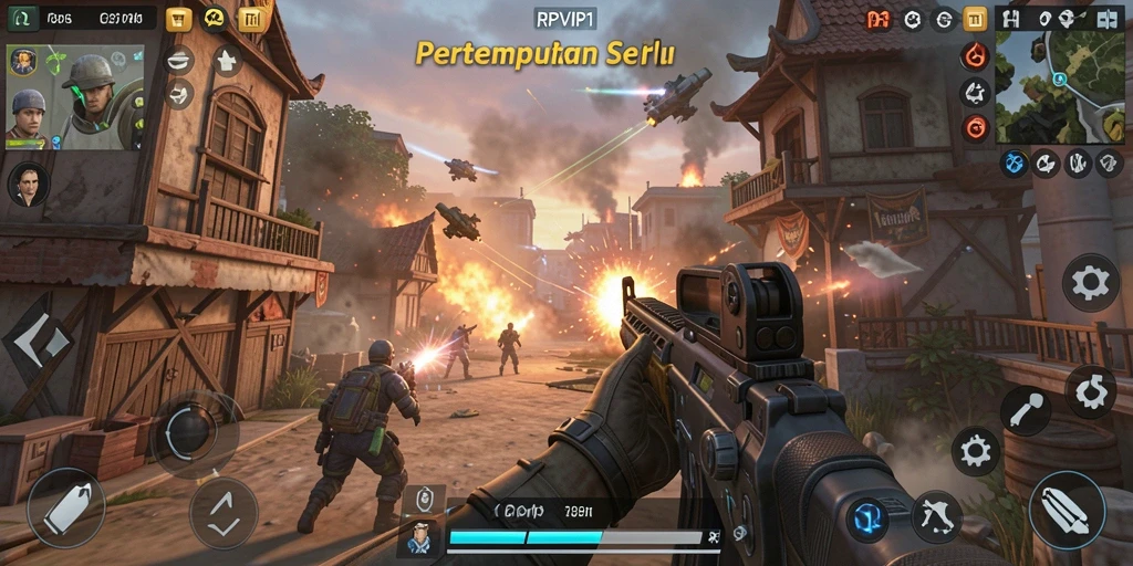 Tampilan gameplay seru dari RPVIP1, menampilkan aksi tembak-menembak yang intens.